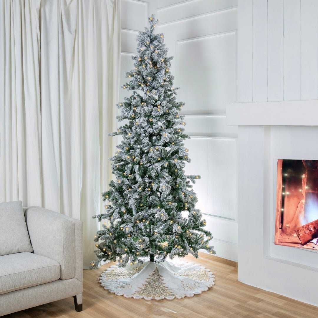 Joy By 8' Olympia Flocked Artificial Pencil Christmas Tree with 500 Warm White LED Lights