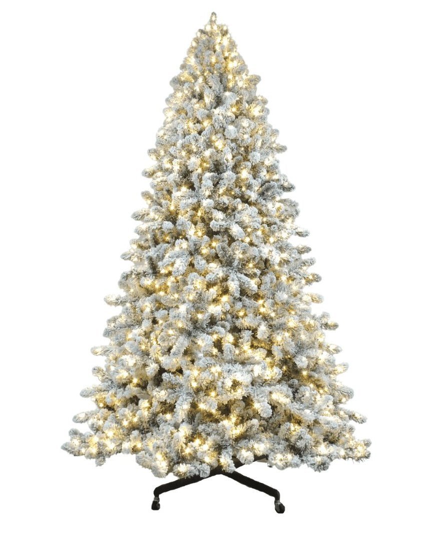 Joy By 8.5' Flocked Christmas tree with 900 Warm White LED Lights