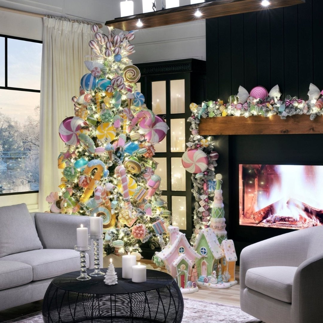 Joy By 8.5' Flocked Christmas tree with 900 Warm White LED Lights