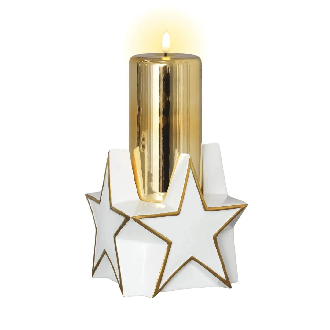 LED 6" Gold Glass Pillar with Glazed Porcelain Star Base
