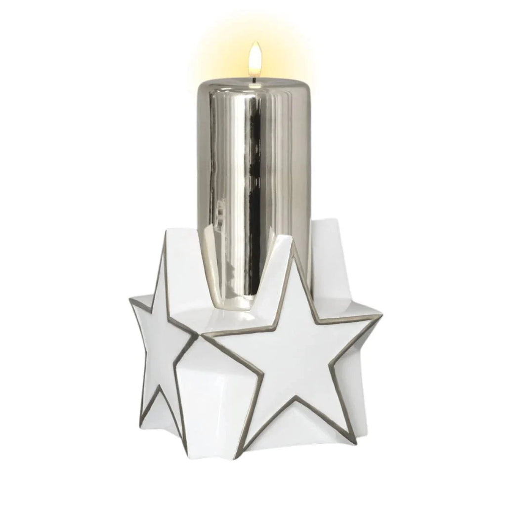 LED 6" Silver Glass Pillar with Glazed Porcelain Star Base