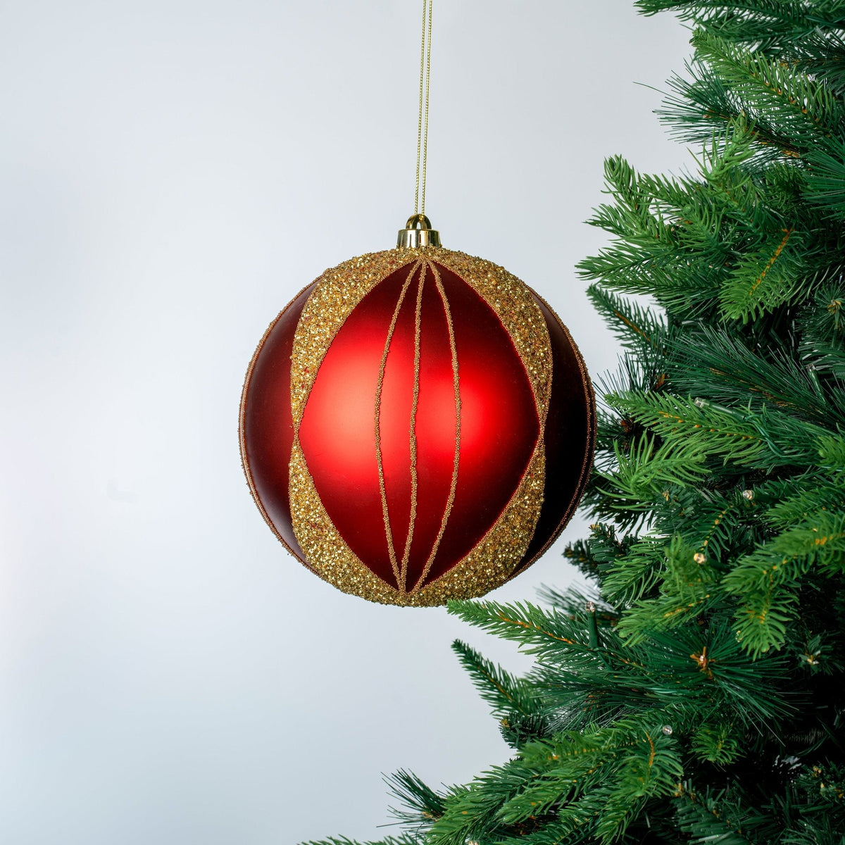 Matte Red & Gold 8" Ball Ornament