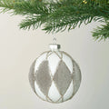 Matte White Ball Ornament With Grey Velour Detailing