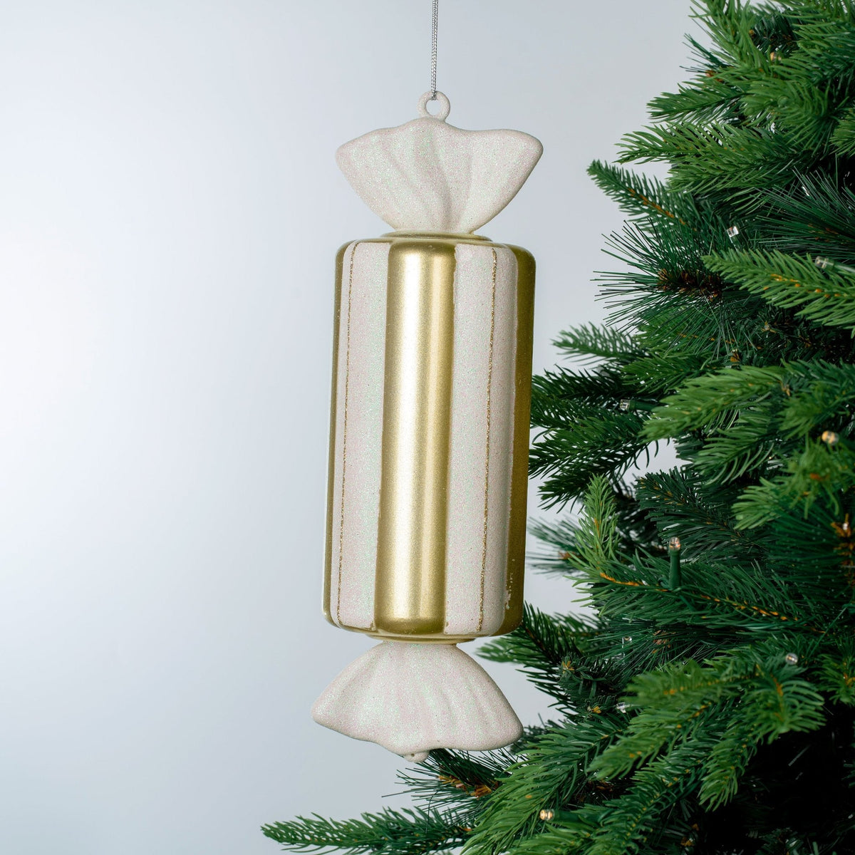 Matte White & Bright Champagne 12" BonBon Ornament