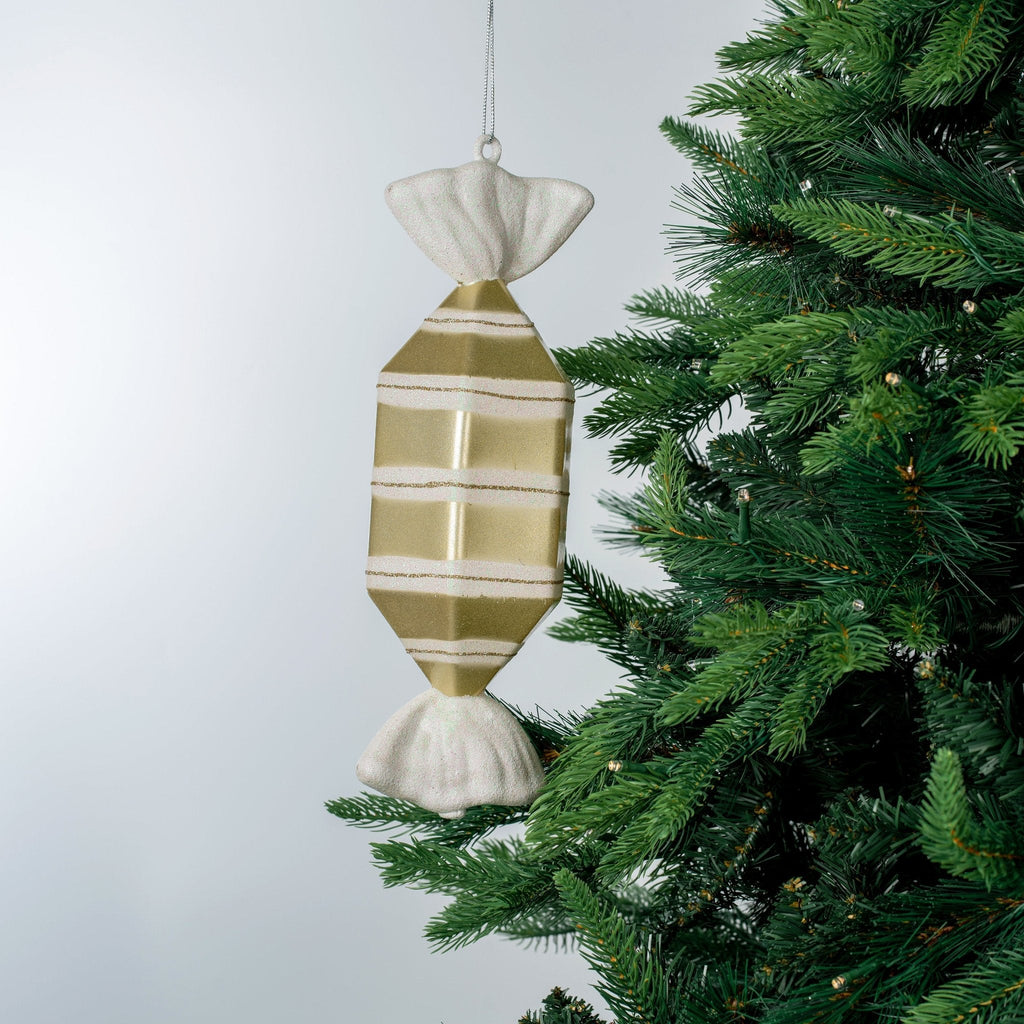 Matte White & Bright Champagne 12" Round Toffee Ornament