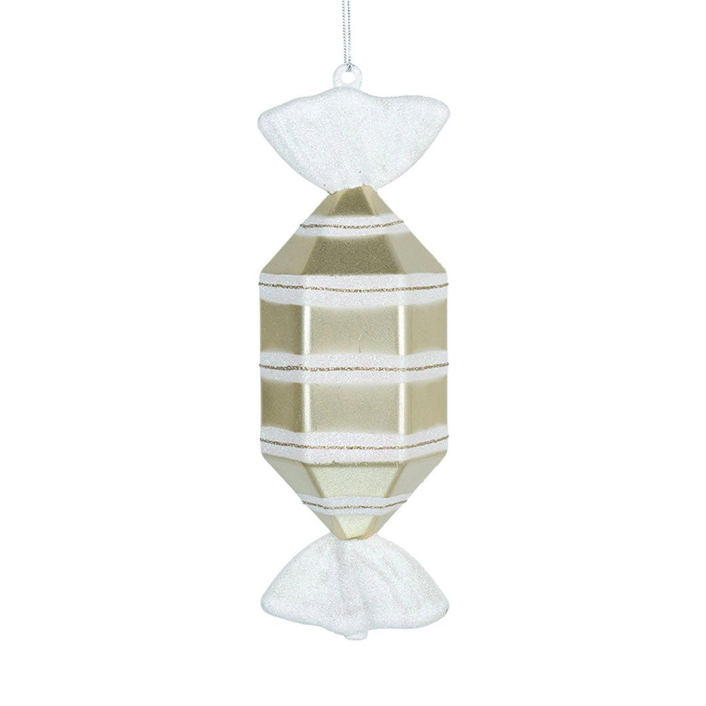 Matte White & Bright Champagne 12" Round Toffee Ornament