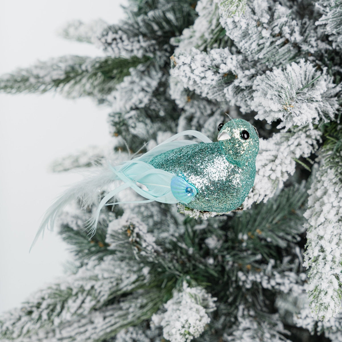 Mint Green Bird With Glitter Tail Clip-On Ornament