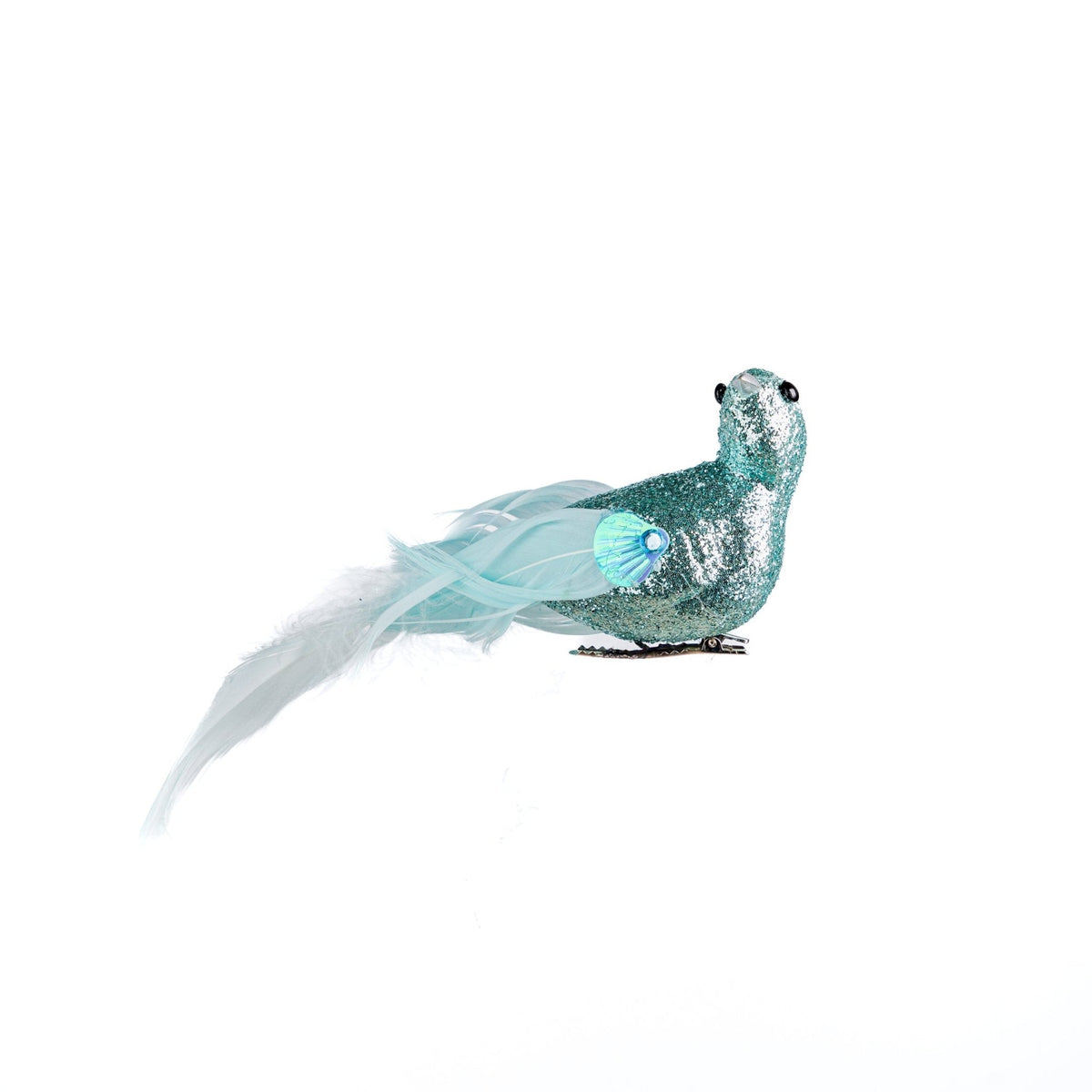 Mint Green Bird With Glitter Tail Clip-On Ornament