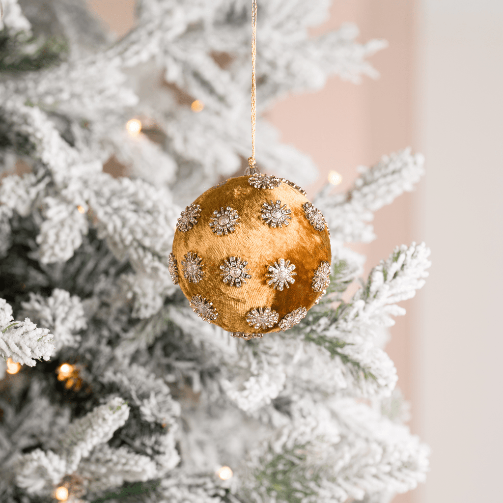 Mustard Sunflower Rhinestone Velvet 4" Ball Ornament
