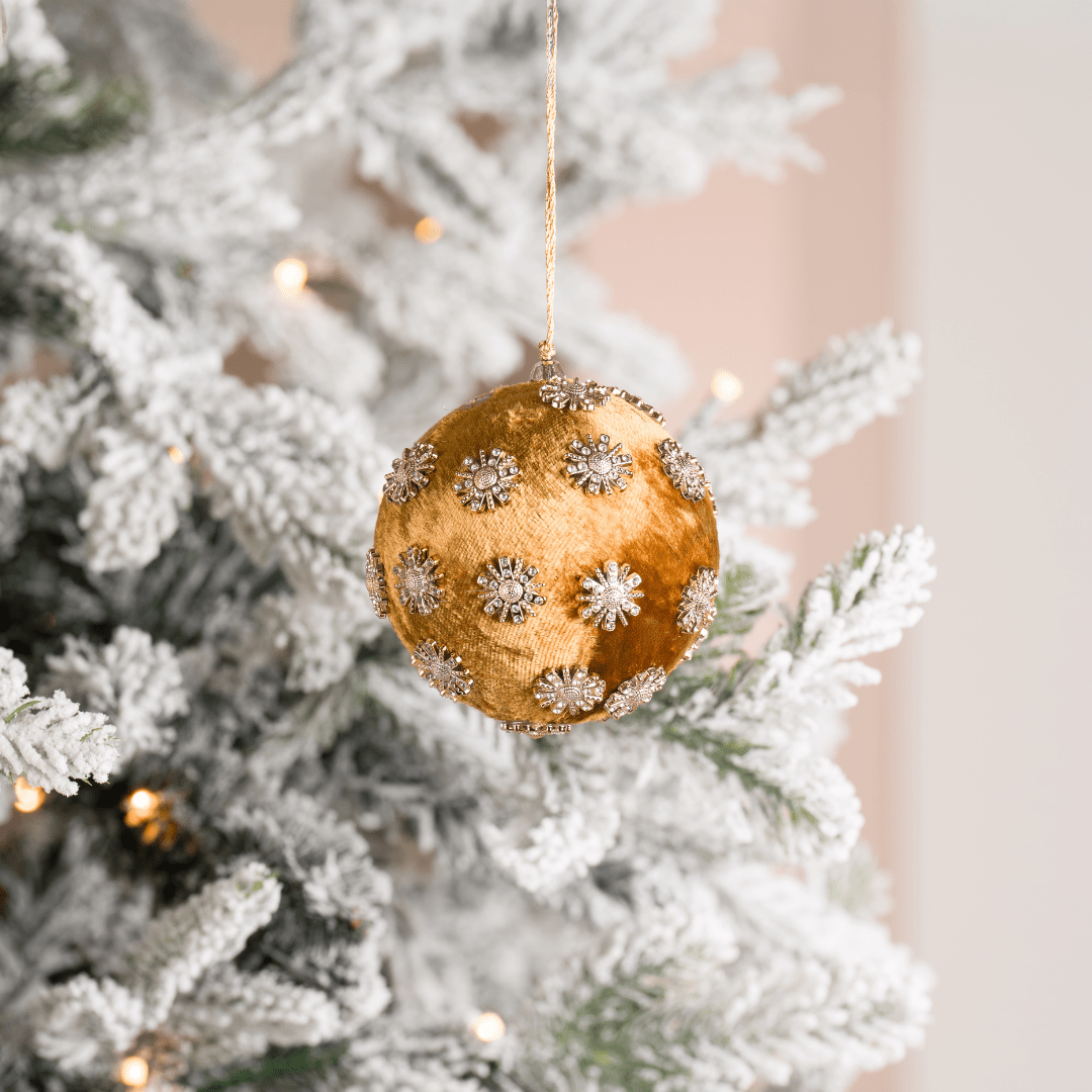 Mustard Sunflower Rhinestone Velvet 4" Ball Ornament