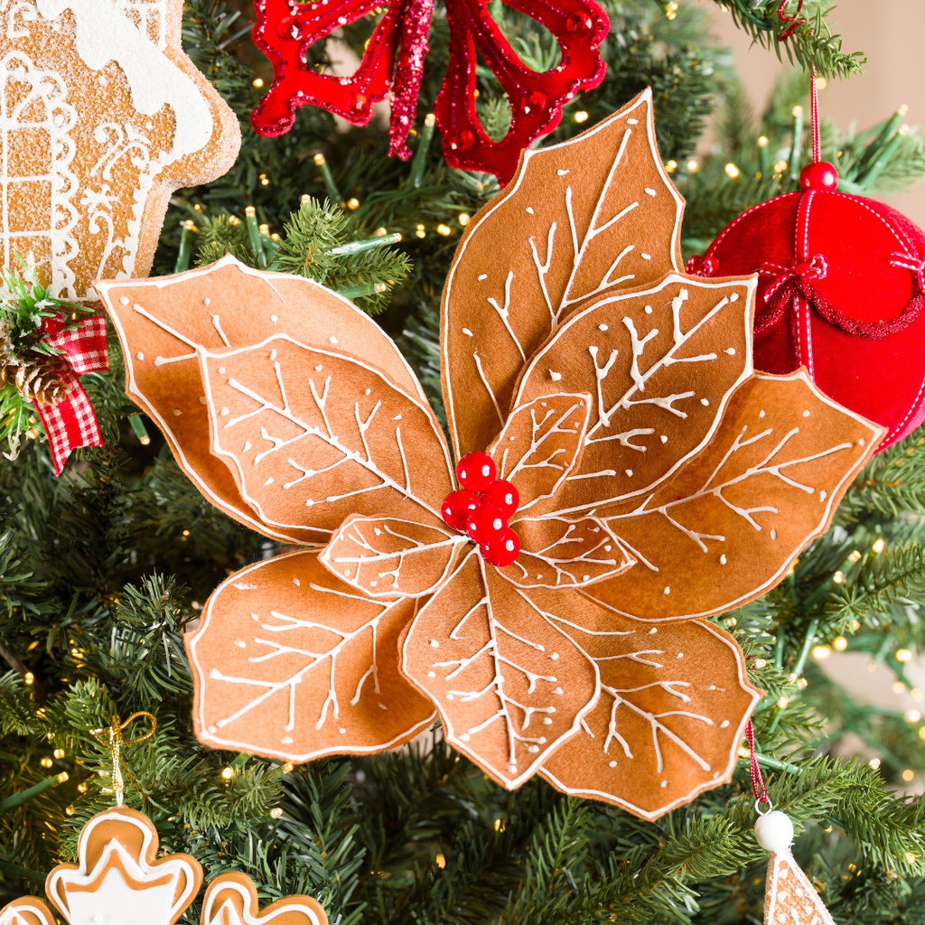 Natural Felt Poinsettia Pick with Red Berries