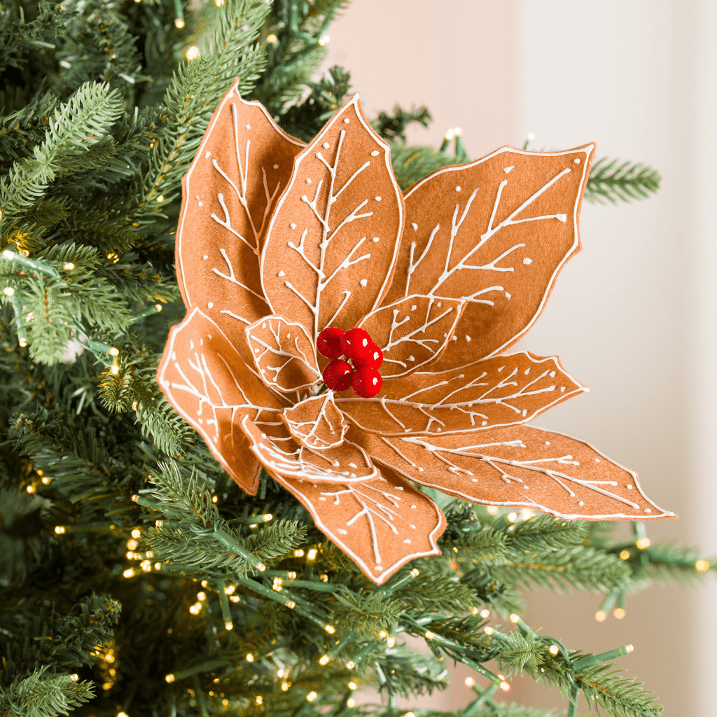 Natural Felt Poinsettia Pick with Red Berries