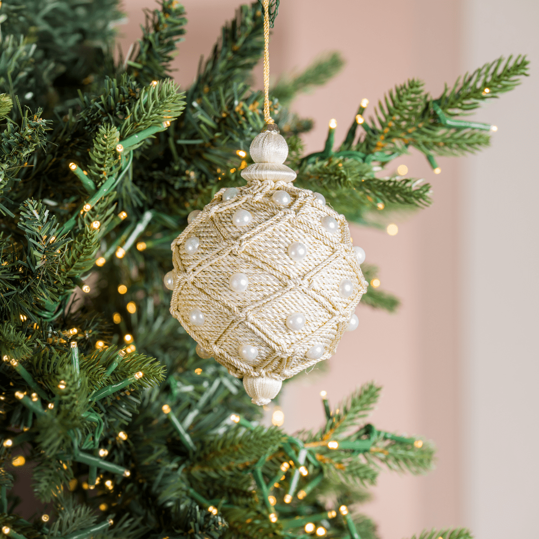 Natural Jute Embroidered Net Ornament with Pearl Detail