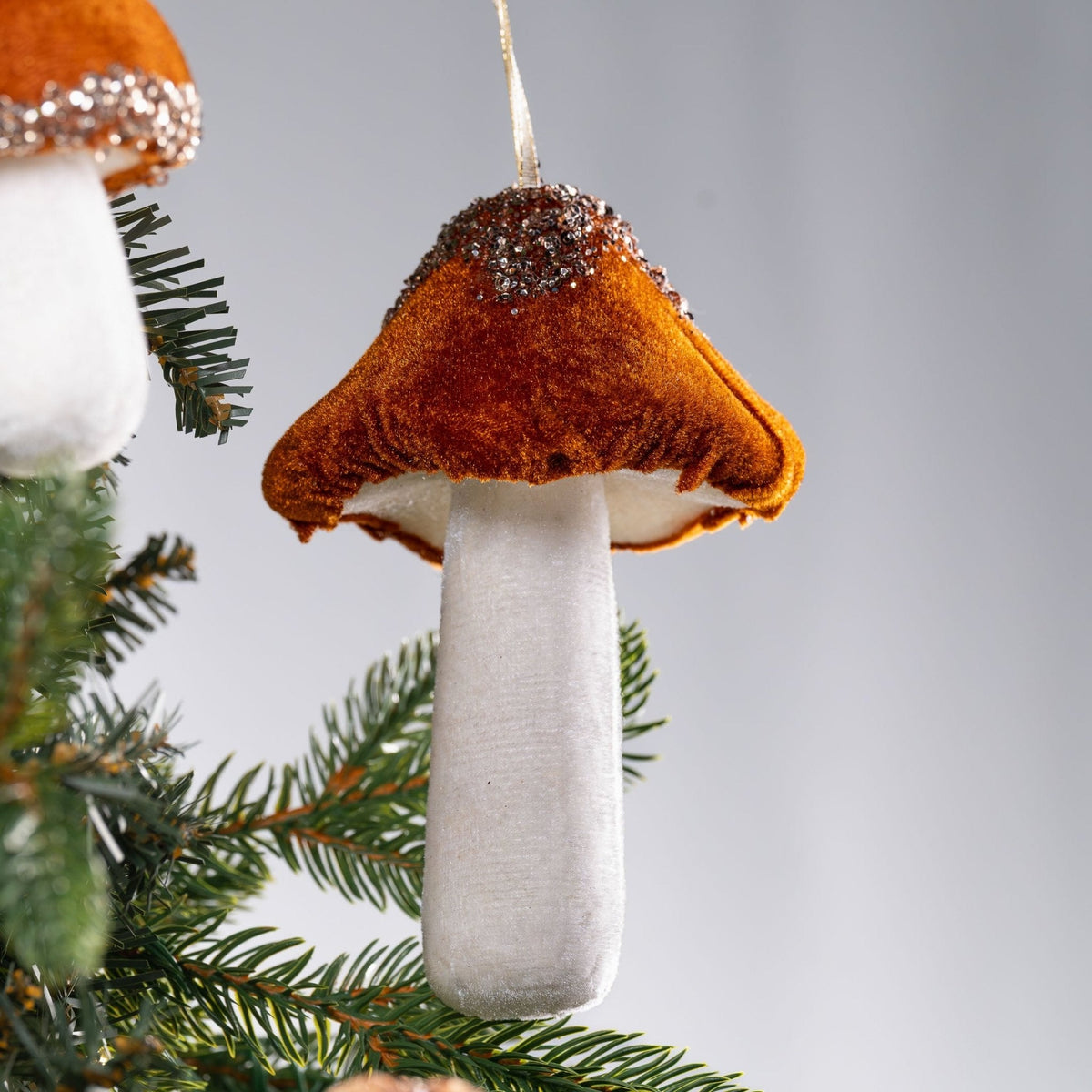 Orange & White Mushroom Ornament With Rhinestones