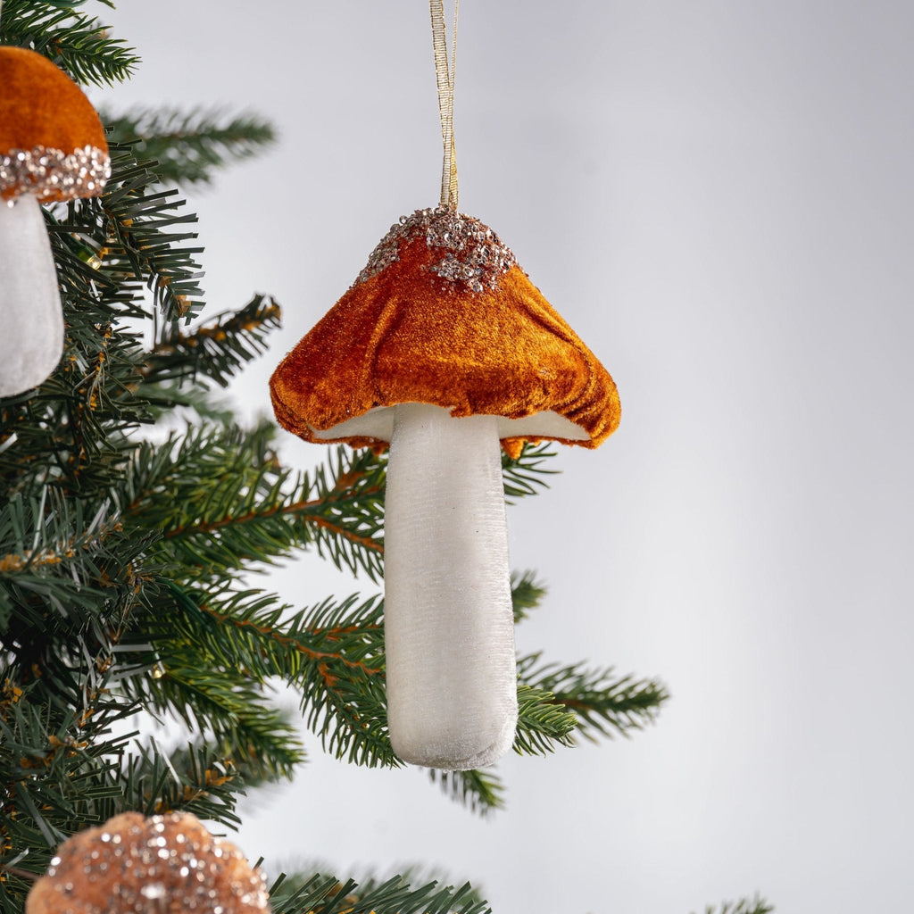 Orange & White Mushroom Ornament With Rhinestones