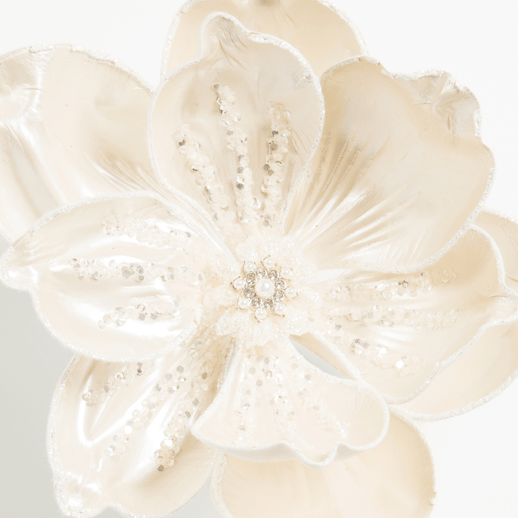 Pearl White Fabric Flower Pick