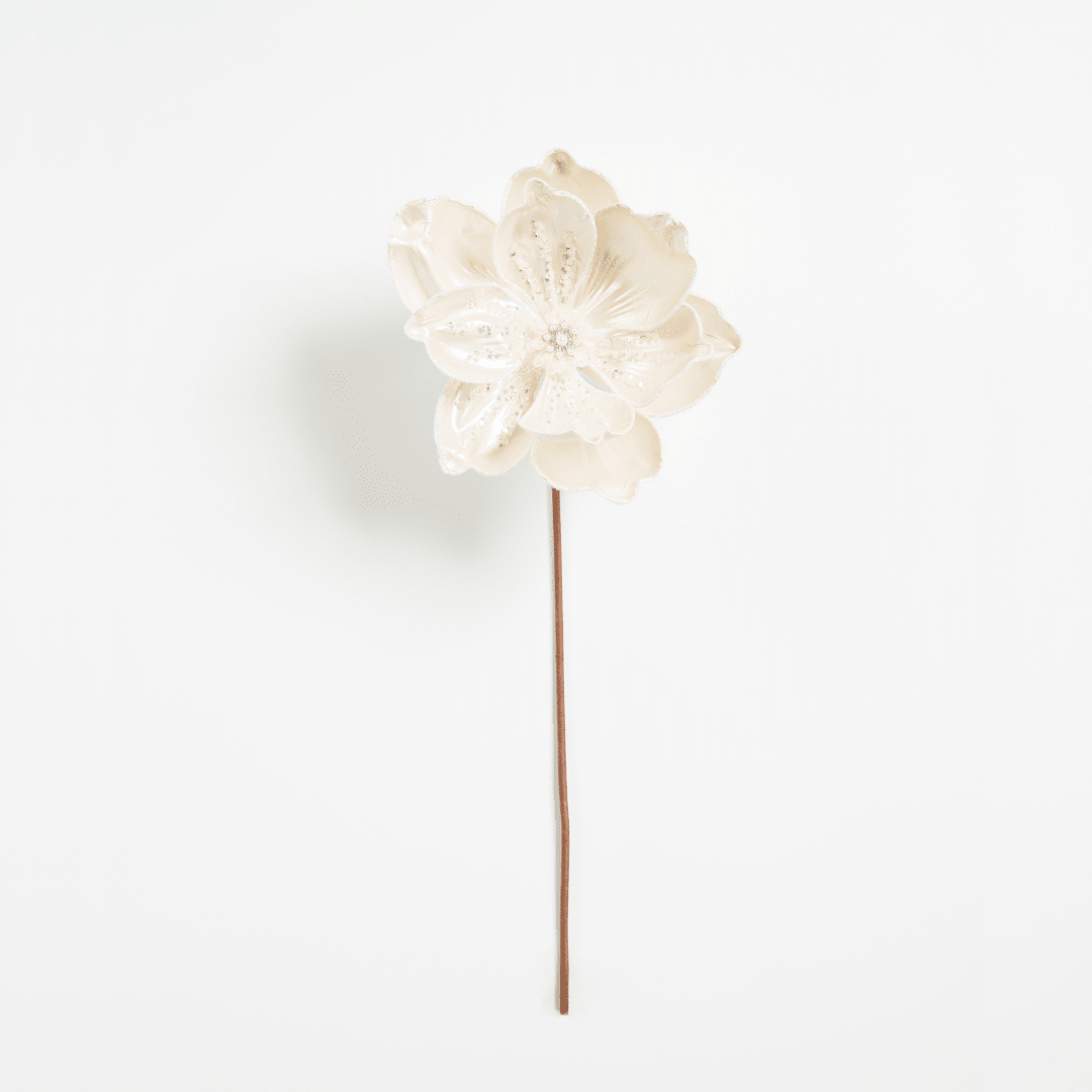 Pearl White Fabric Flower Pick