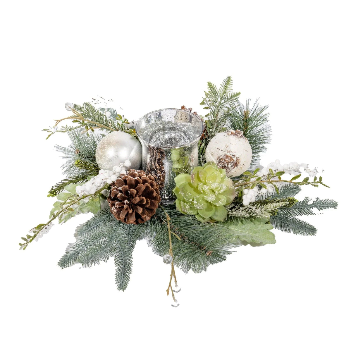 Pine & Succulent Candle Holder
