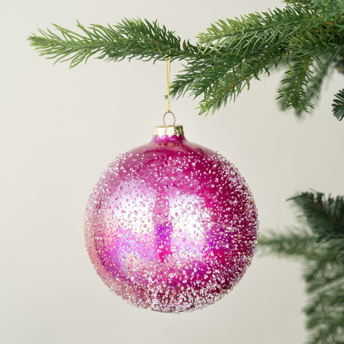 Pink Glass Ball Ornament With Sugar Beads