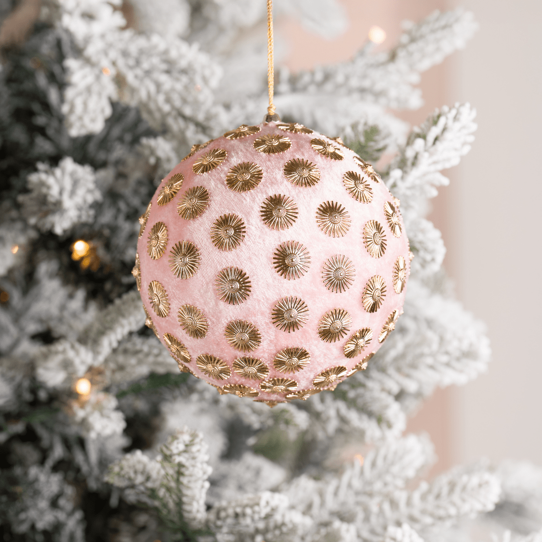 Pink Sunflower Stud Velvet Ornament 4"