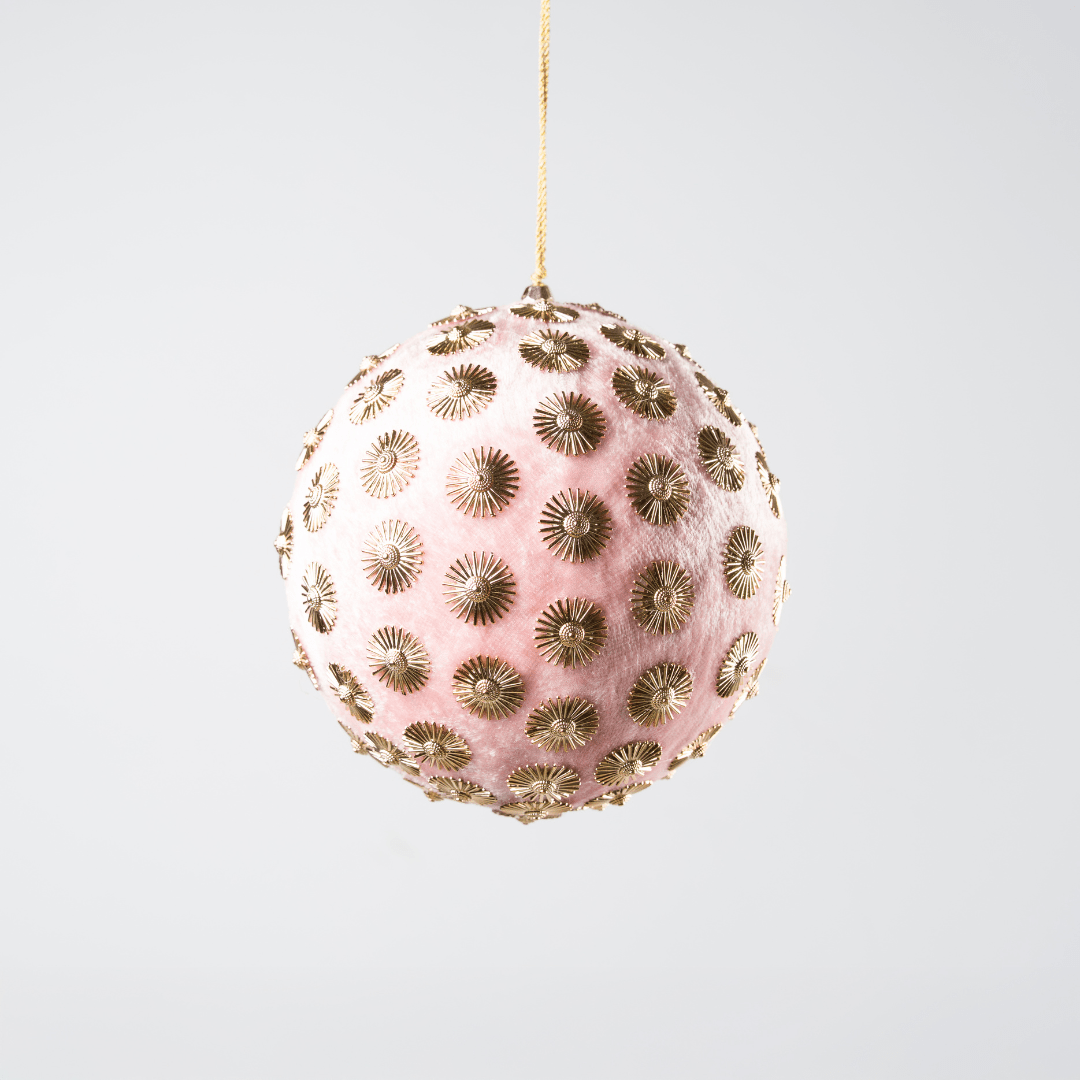 Pink Sunflower Stud Velvet Ornament 4"