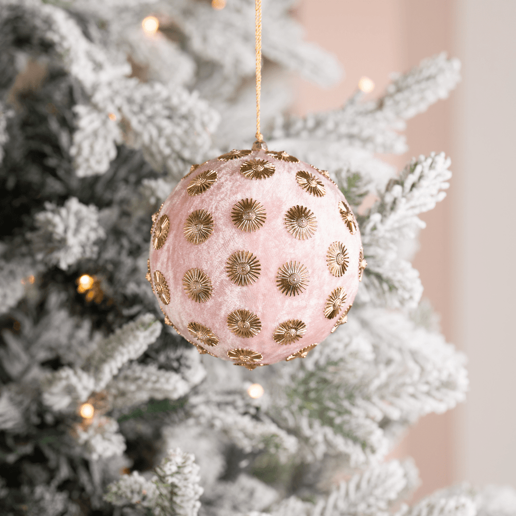 Pink Sunflower Stud Velvet Ornament