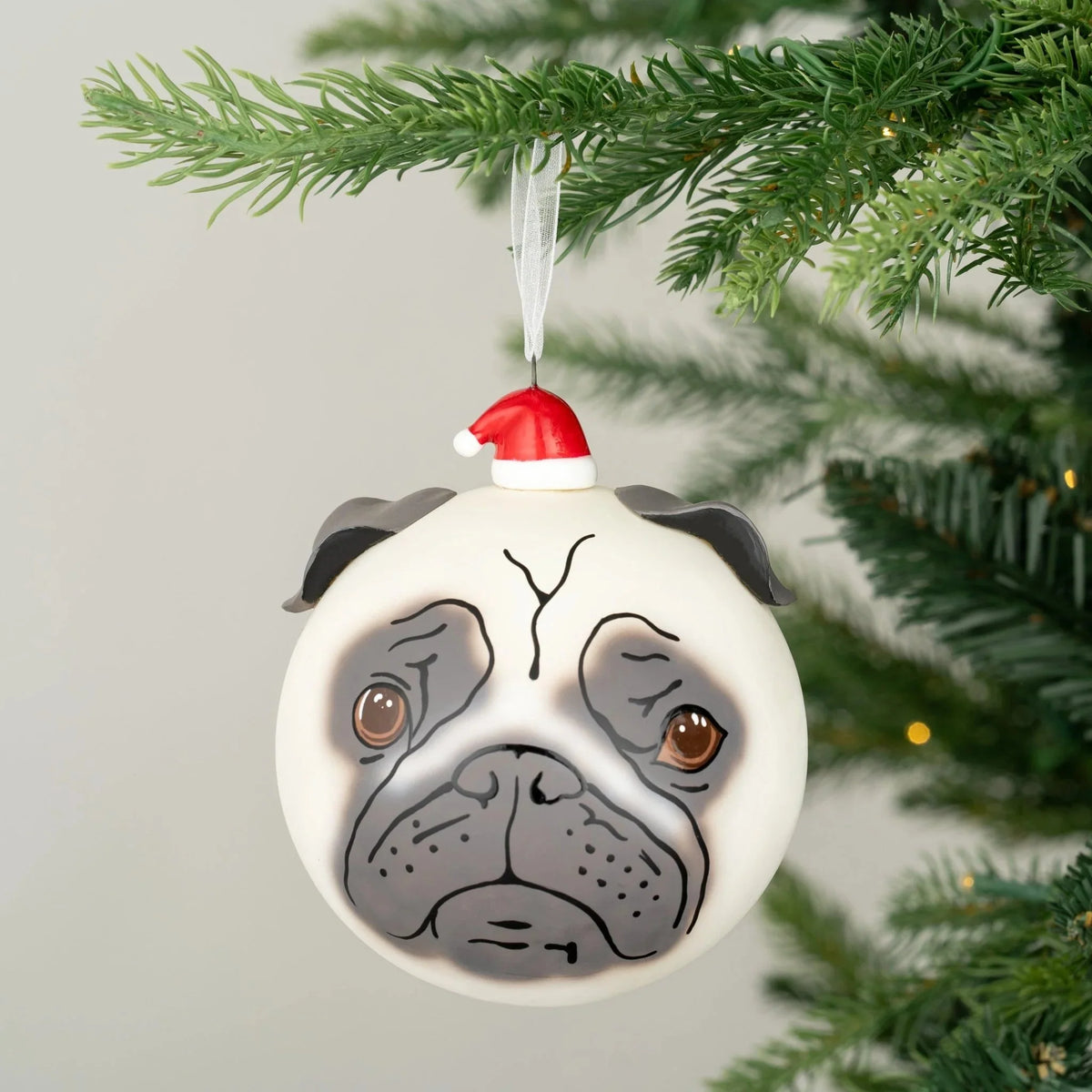 Pug With Santa Hat Christmas Ornament