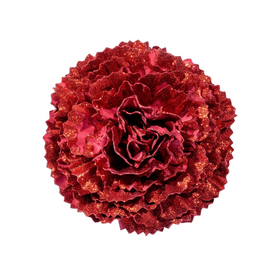 Red Carnation Flower with Glitter