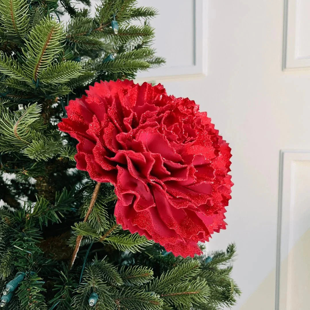 Red Carnation Flower with Glitter
