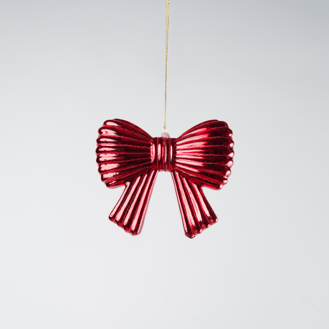 Red Glass Bow Ribbon Ornament