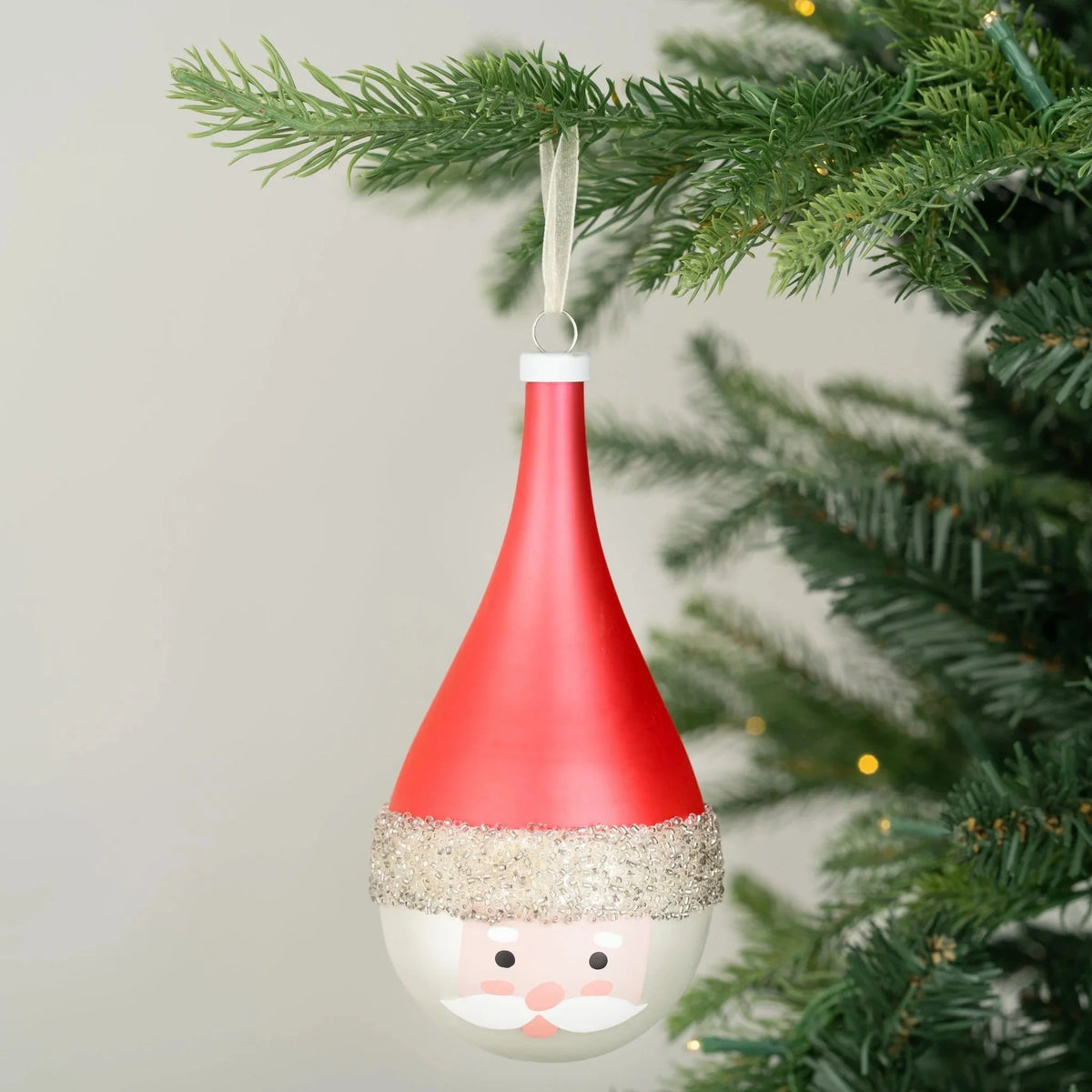 Red Glass Drop Santa Ornament