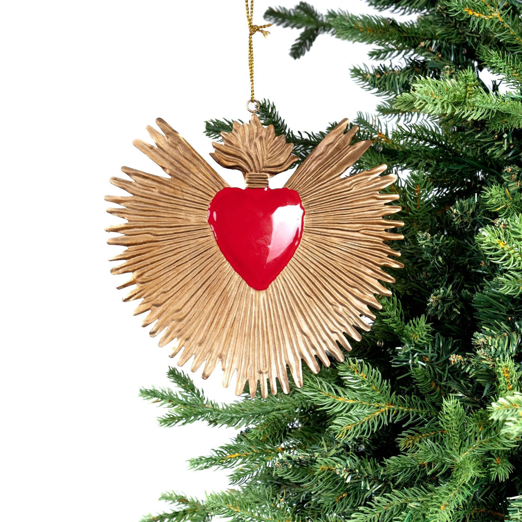 Red & Gold Hand Hammered Heart Ornament