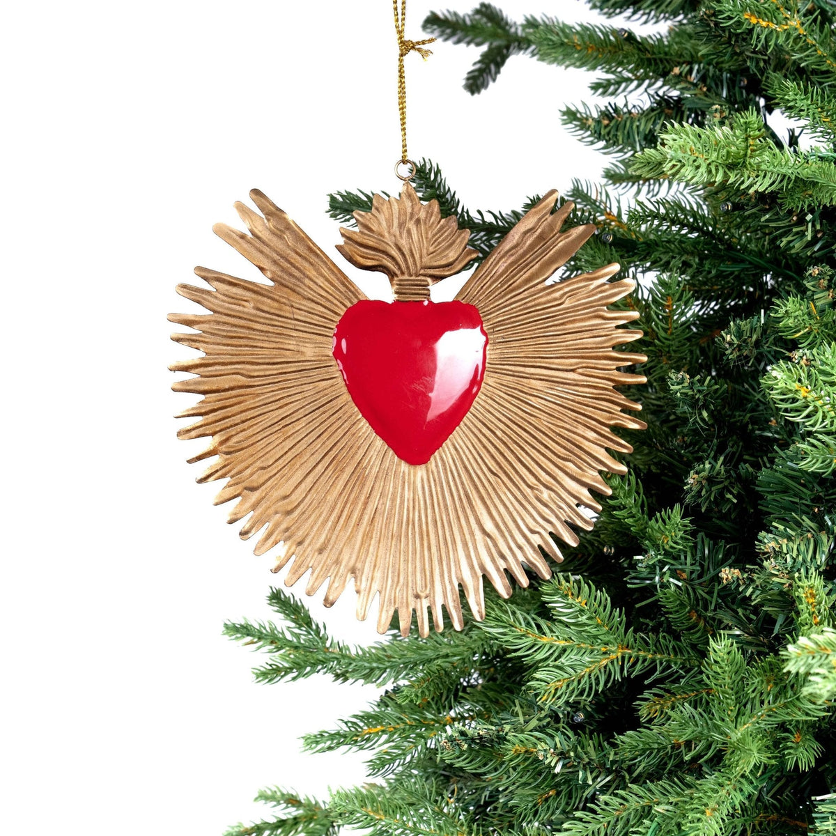 Red & Gold Hand Hammered Heart Ornament