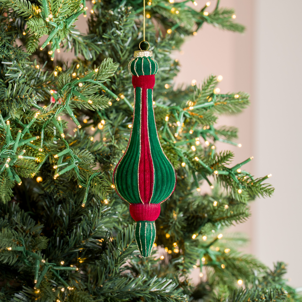 Red & Green Glass Hanging Ornament