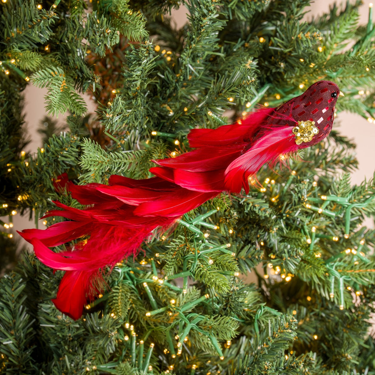 Red Sequin Bird Ornament