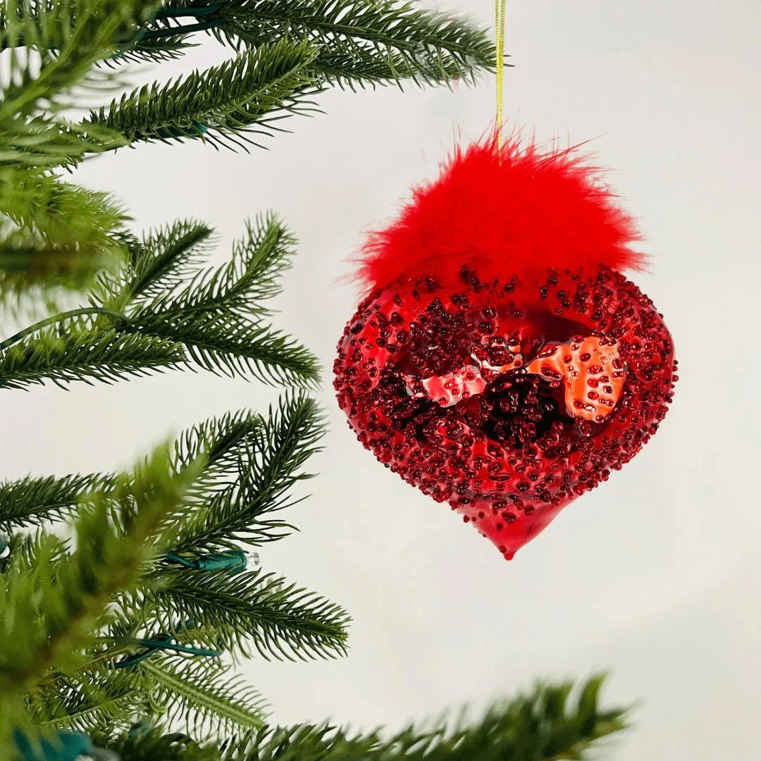 Red Sugarbeads and Red Feather 4" Onion Ornament
