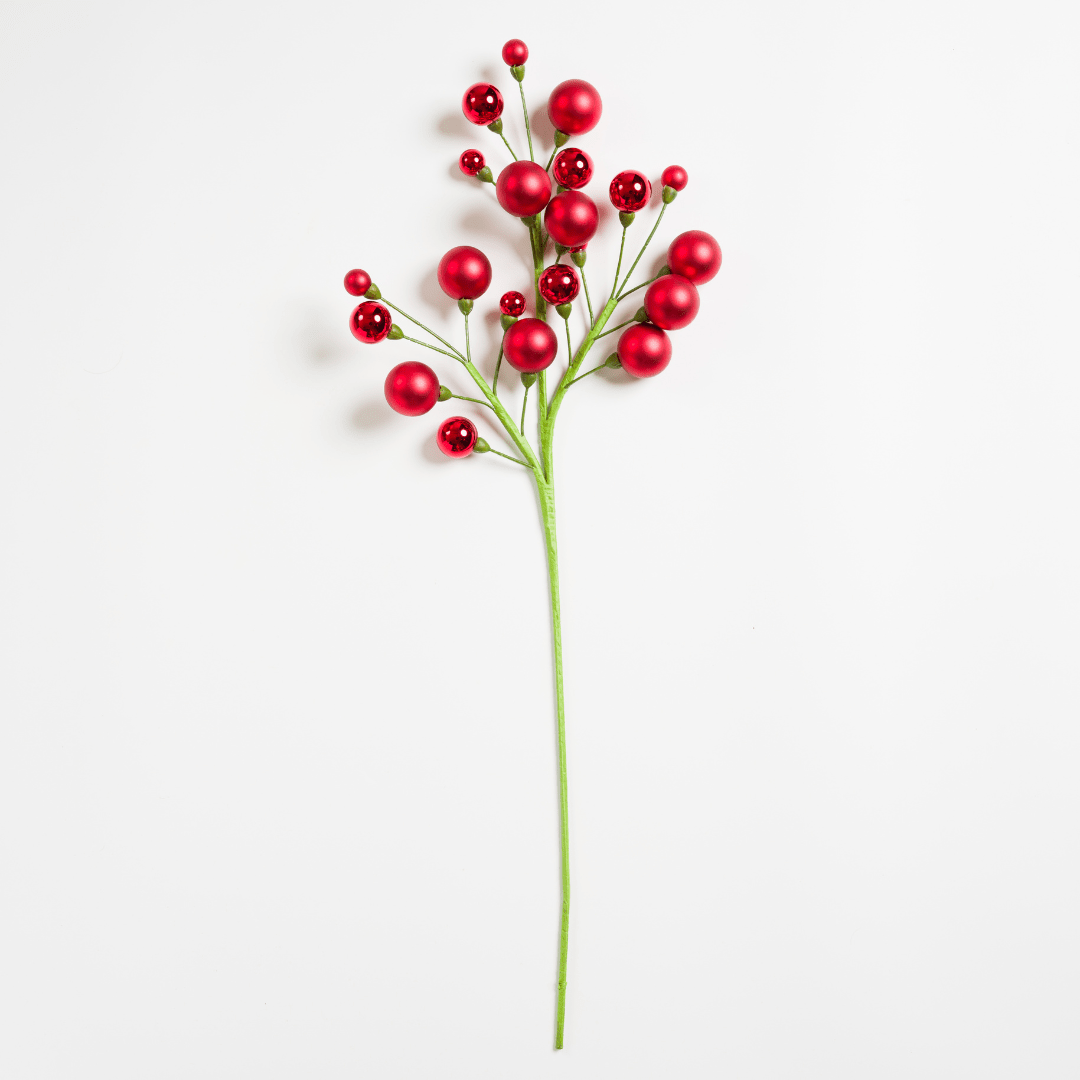 Red Shiny & Matte Christmas Ball Spray Filler Pick
