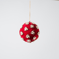 Red Velvet Ball Ornament with Flower Pearl Rhinestones