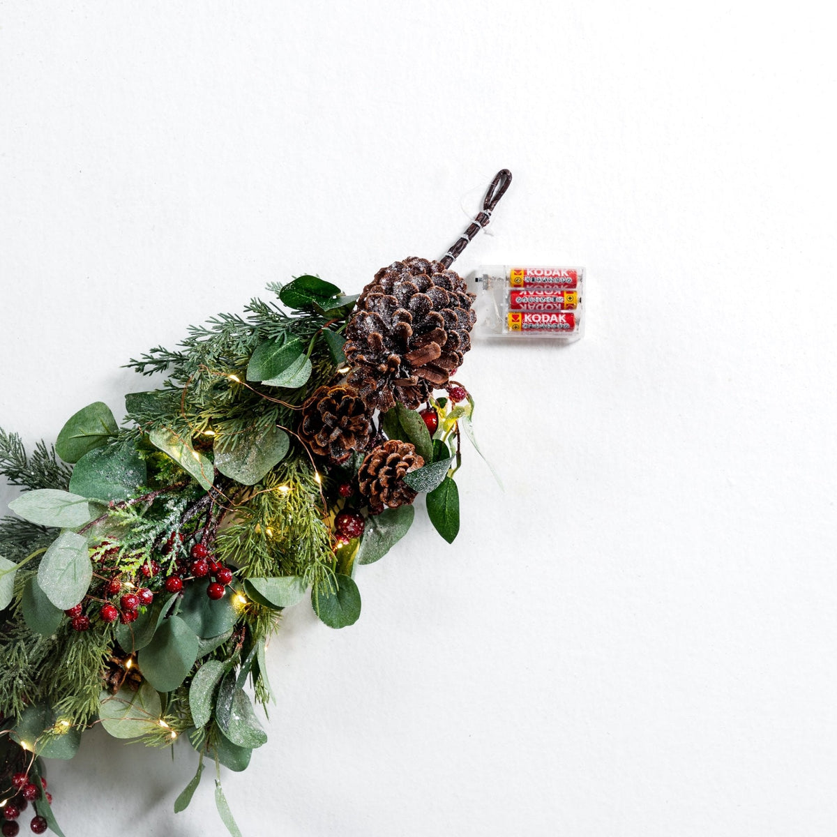 Red Winterberry & Foliage Traditional Garland With Led Lights - 5 ft"
