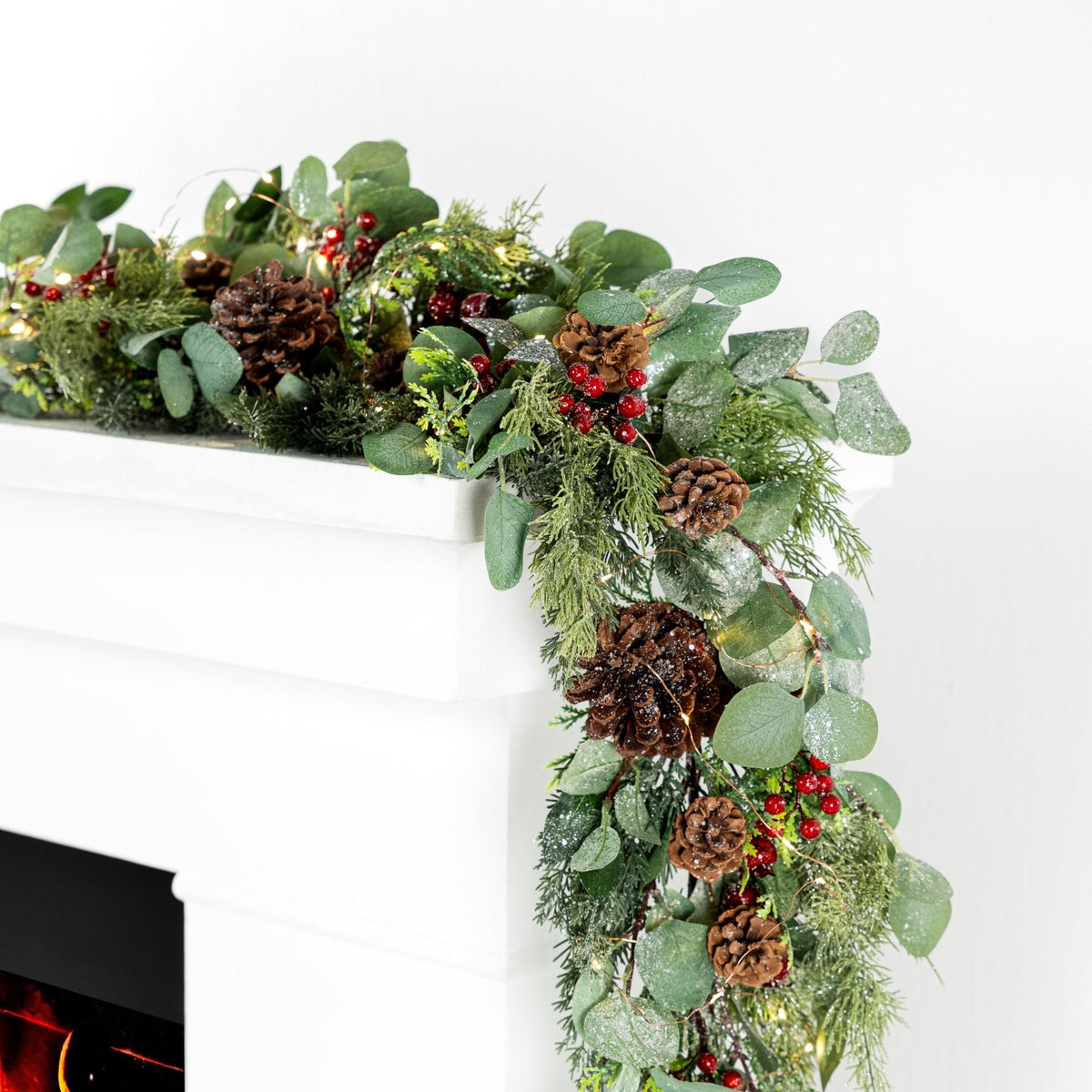 Red Winterberry & Foliage Traditional Garland With Led Lights - 5 ft"