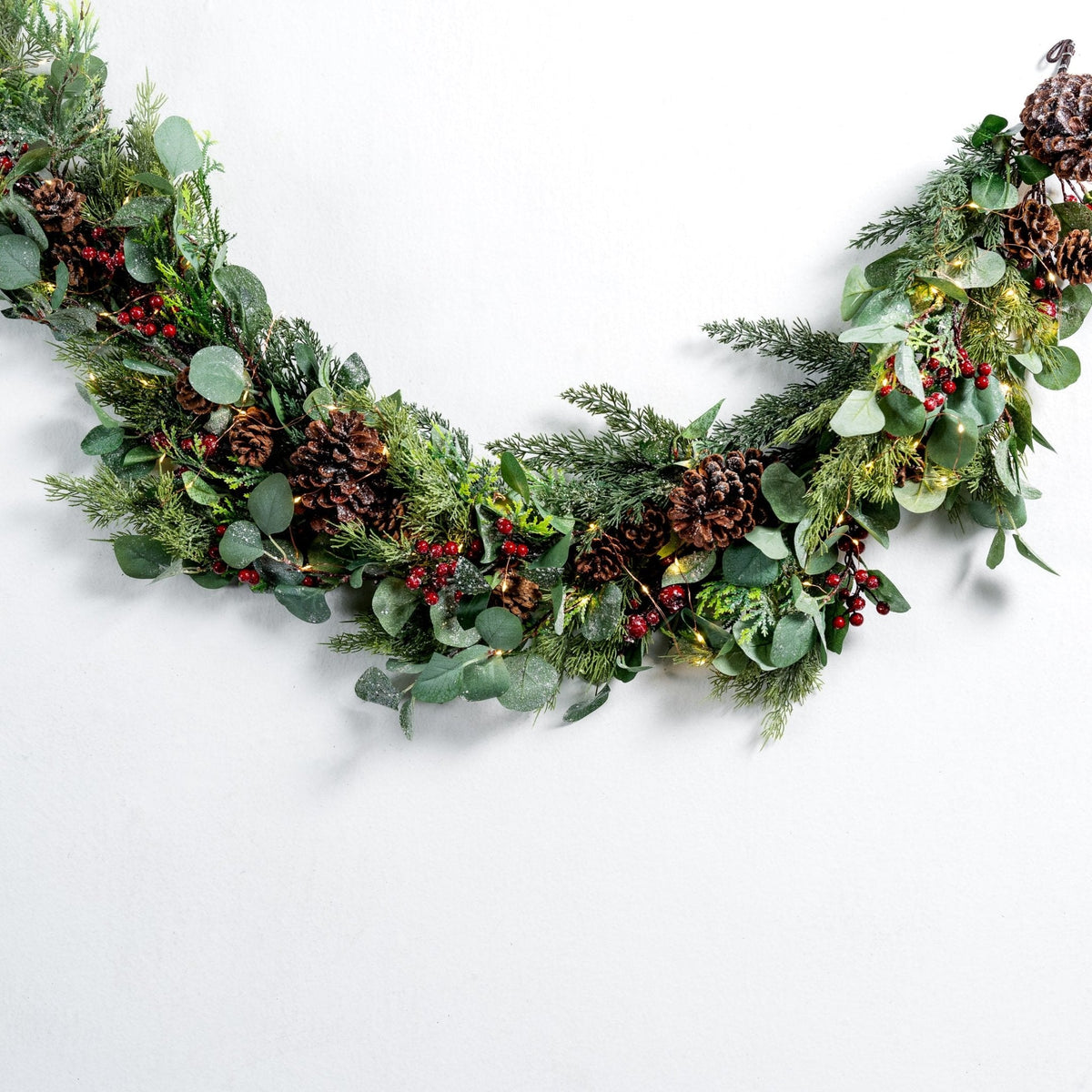 Red Winterberry & Foliage Traditional Garland With Led Lights - 5 ft"
