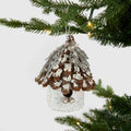 Rustic Bird House Ornament With Platinum Glitter