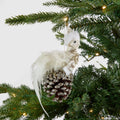 Rustic Bird On Pinecone Ornament With Platinum Glitter