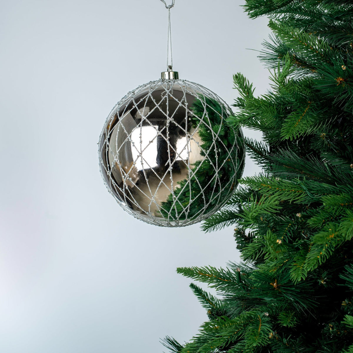 Shiny Silver 8" Textured Ball Ornament