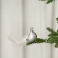 Silver Bird Clip-On Ornament With Glitter Tail & Feathers