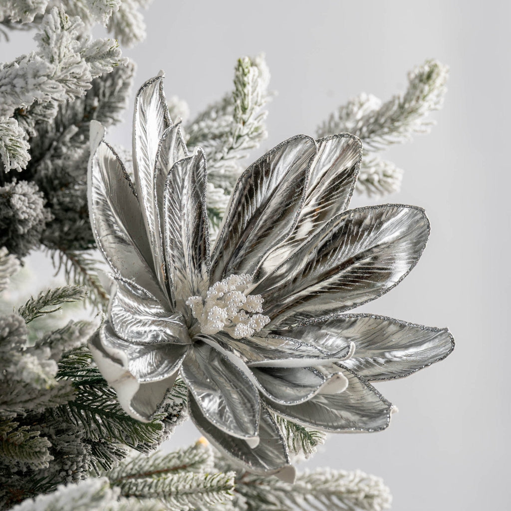 Silver Blooming Magnolia Pick with Pearl buds