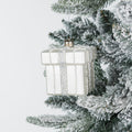 Silver Christmas Box Ornament with Shimmering Tassel