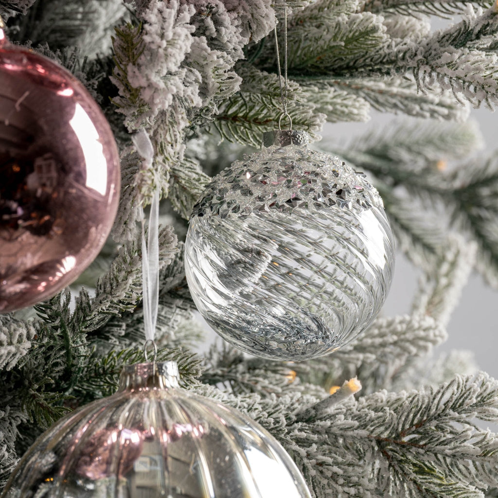 Silver Glass Ornament with Floating Gliiter