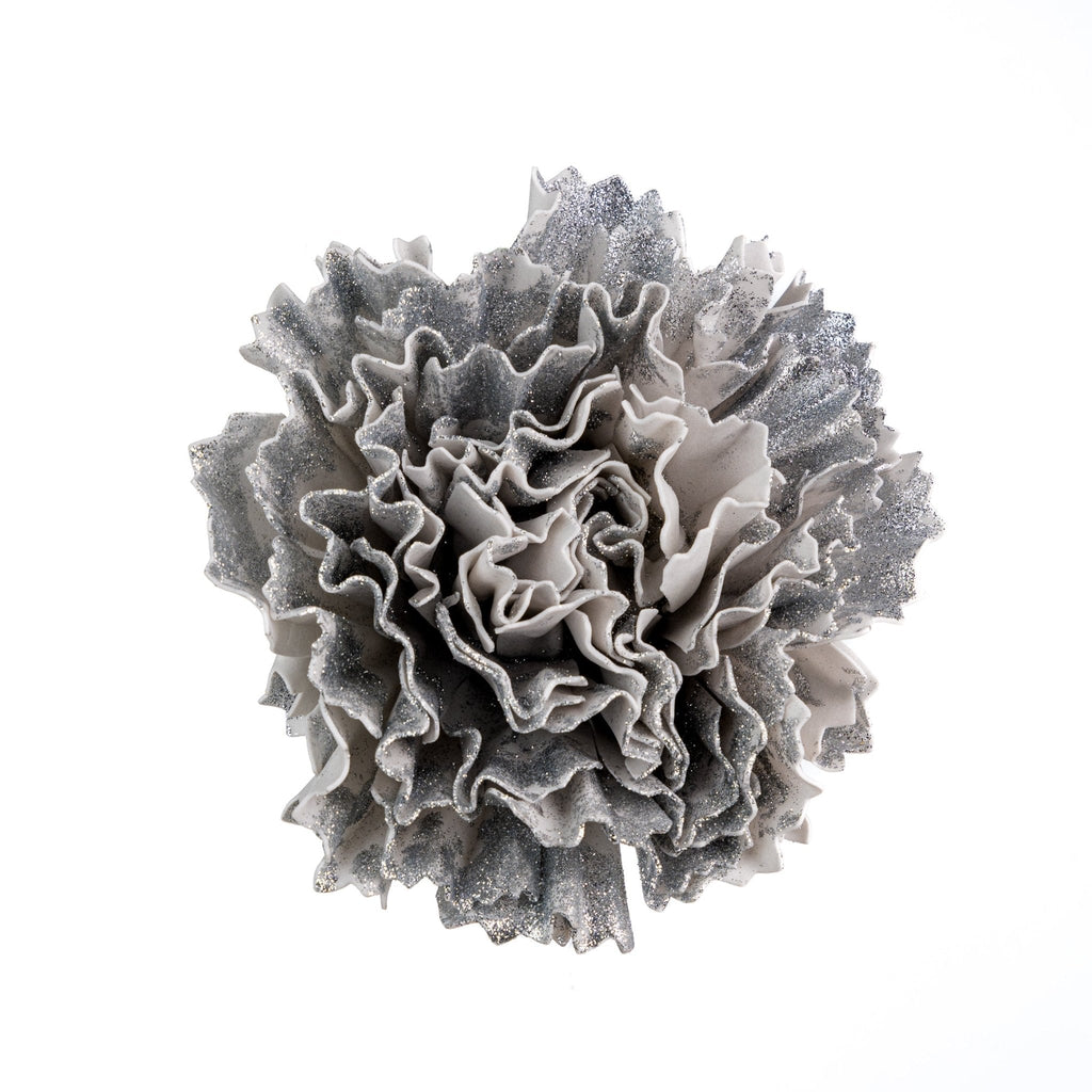 Silver Glitter Carnation Flower Ornament