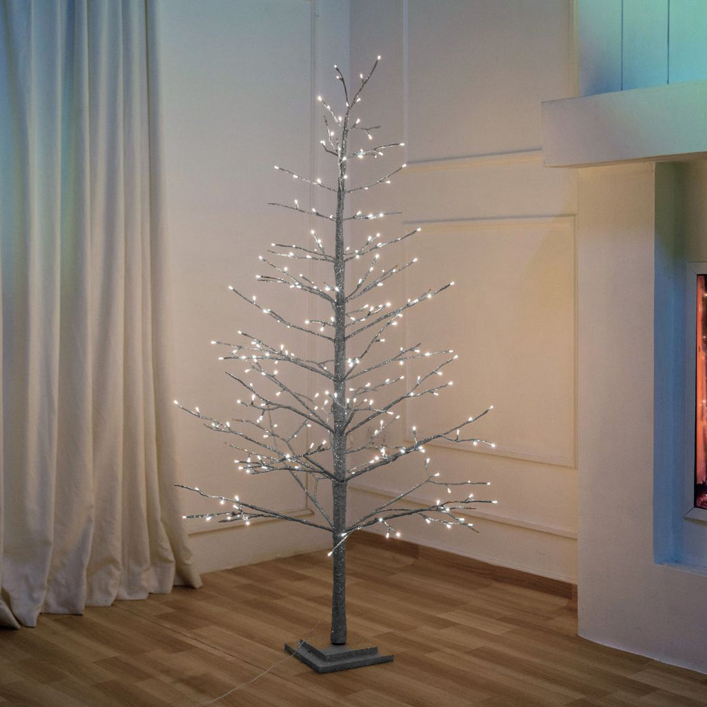 Silver Glitter Porch Tree with Twinkling LED Lights